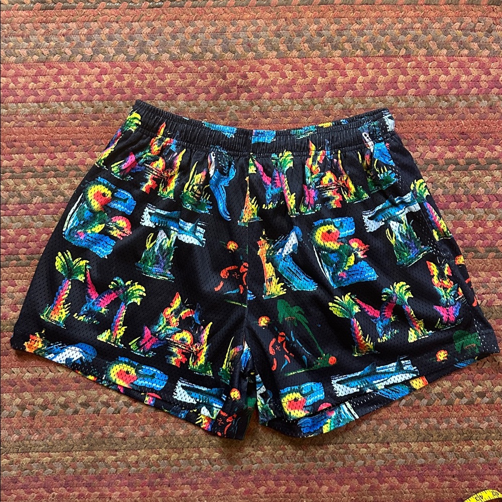 NWOT MARKET ISLAND LIFE TROPICAL RAINBOW MESH BASKETBALL SHORTS